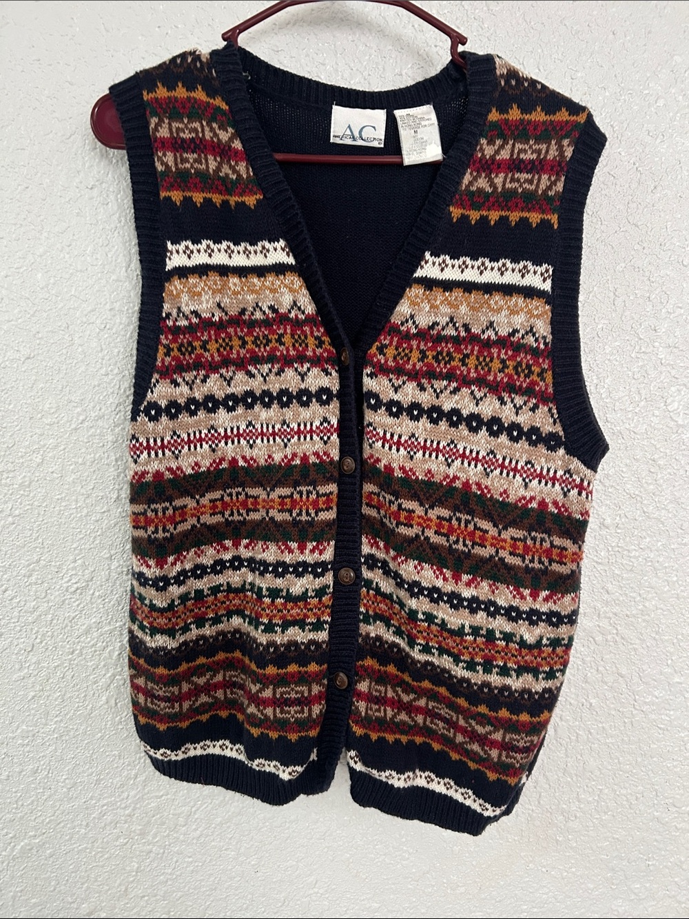 Vintage American Collection Fair Isle Knit Sweater Vest Nordic Boho Medium